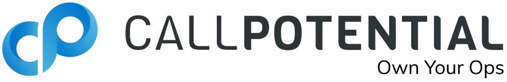 CallPotential logo with blue “cp” icon and black “CALLPOTENTIAL” text, plus tagline “Own Your Ops”