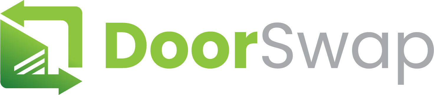 DoorSwap logo with green house-and-arrow icon and gray-green wordmark on white background