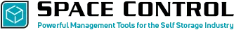 Space Control logo with teal cube icon and black text; tagline reads “Powerful Management Tools for the Self Storage Industry.”