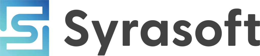 Syrasoft logo with a blue stylized “S” icon and black wordmark on a white background