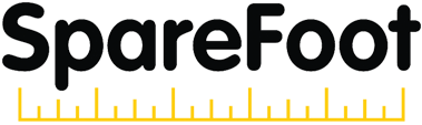 SpareFoot logo in black with a yellow measuring tape underline