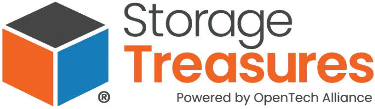 Storage Treasures logo with orange, blue, and gray cube icon and text “Powered by OpenTech Alliance”