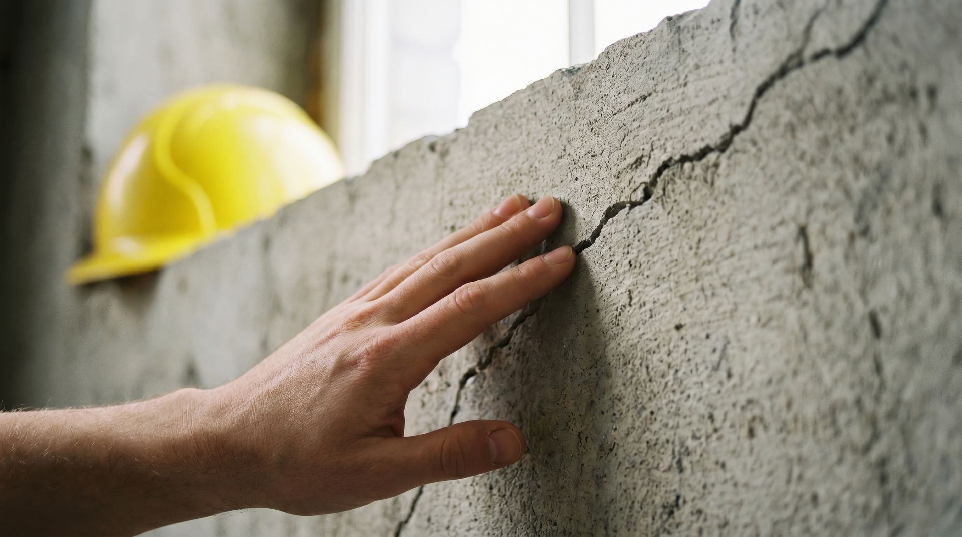 long crack in a grey concrete wall