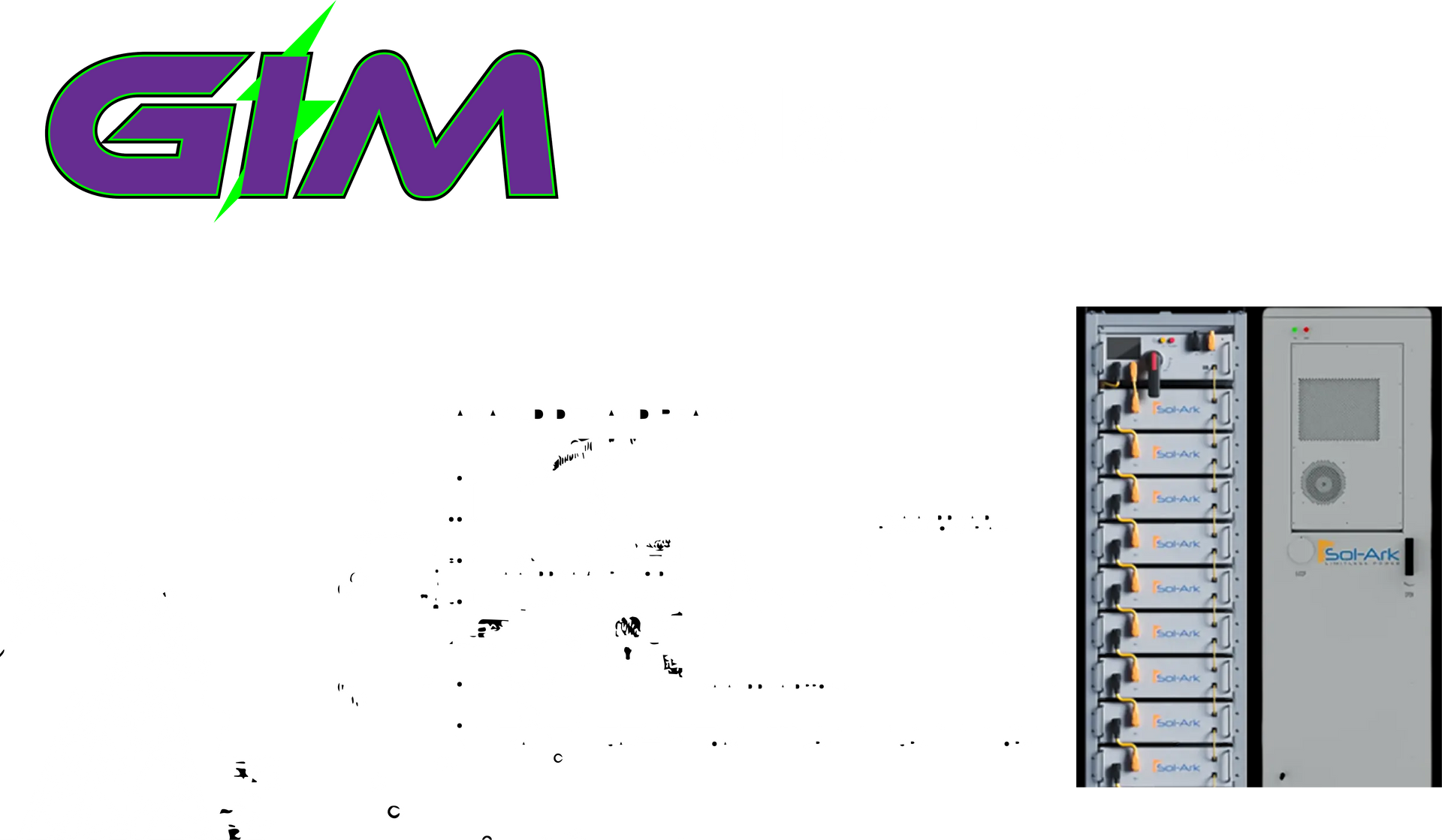 GIM logo with purple text and lightning bolt icon, next to a grey server rack with modules.