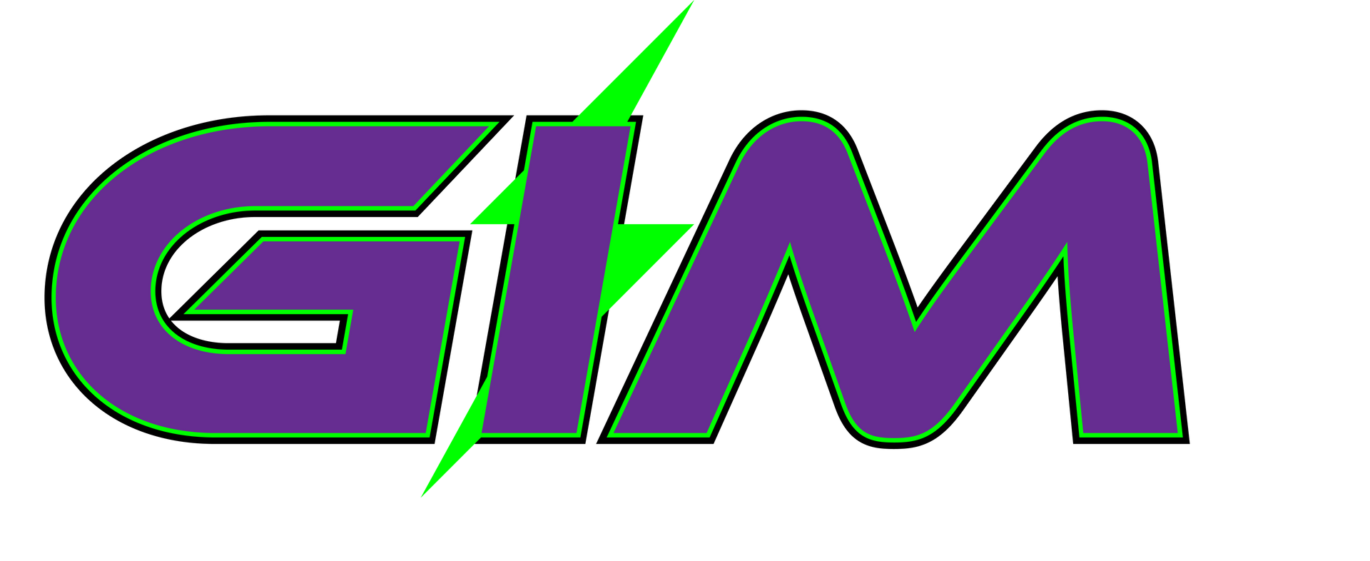 GIM logo with purple letters, a green outline, and a green lightning bolt in the middle.