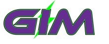 GIM logo with purple letters, a green outline, and a green lightning bolt in the middle.