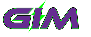 GIM logo with purple letters, a green outline, and a green lightning bolt in the middle.