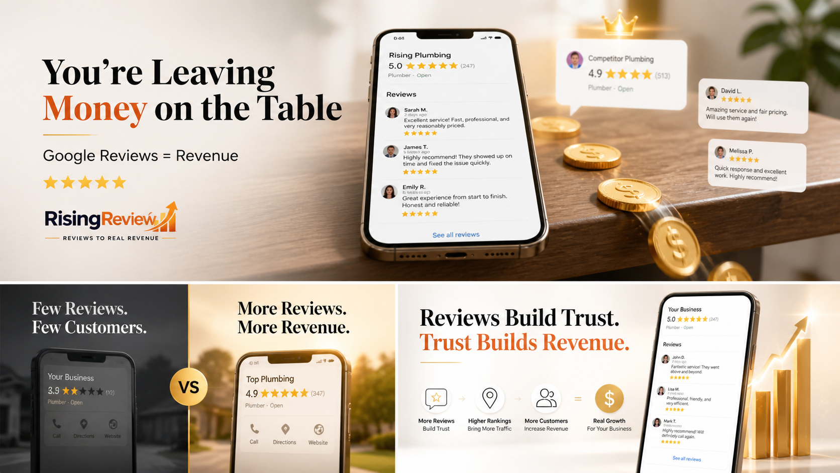 Ad for a banking app on a gold background, showing phone screens and the text “You’re Leaving Money on the Table.”