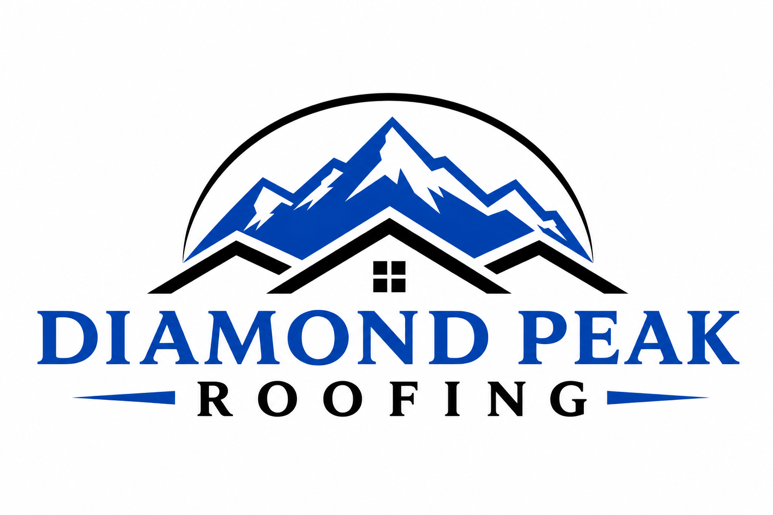 Diamond Peak Roofing logo with blue mountain graphic and black-and-blue text