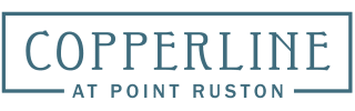 Copperline at Point Ruston logo in teal and gray on a white background