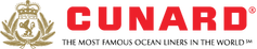A red and gold logo for cunard the most famous ocean liners in the world