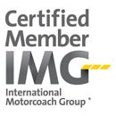 Certified Member logo for International Motorcoach Group (IMG). Gray text and logo with yellow accent.