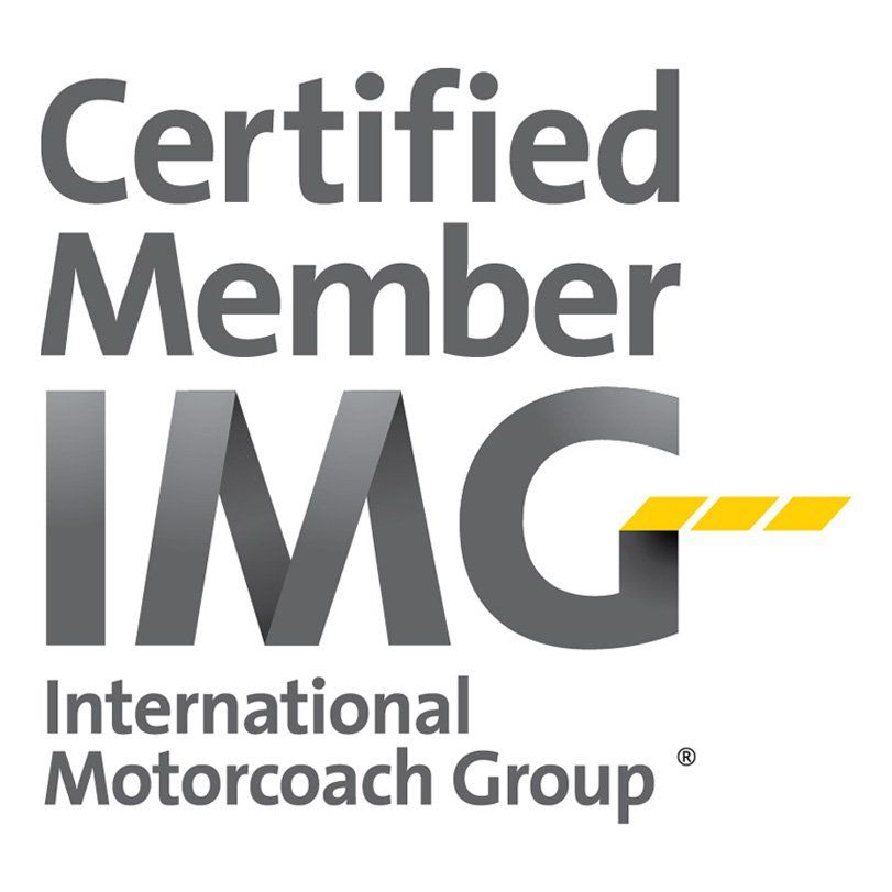 Certified Member logo for International Motorcoach Group. Gray, black, and yellow text and design.