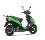 A green and black scooter on a white background.