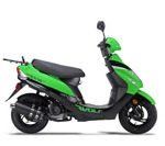 A green and black scooter on a white background.