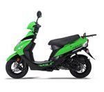 A green and black scooter on a white background.