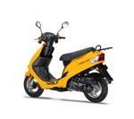 A yellow scooter is shown on a white background.