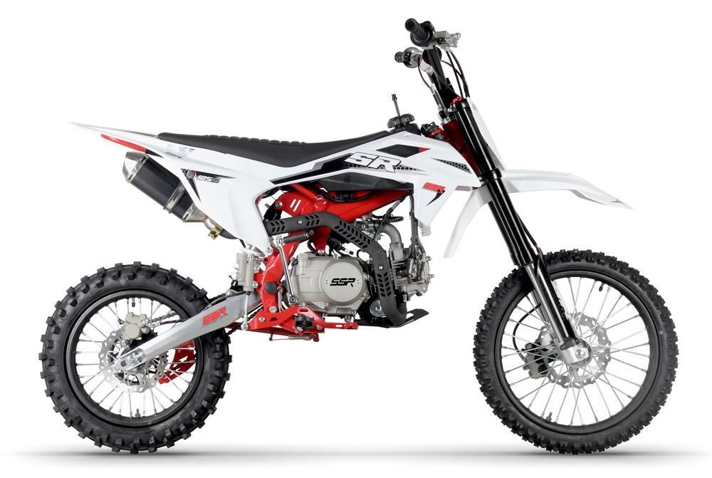 White and red dirt bike on a white background, side view