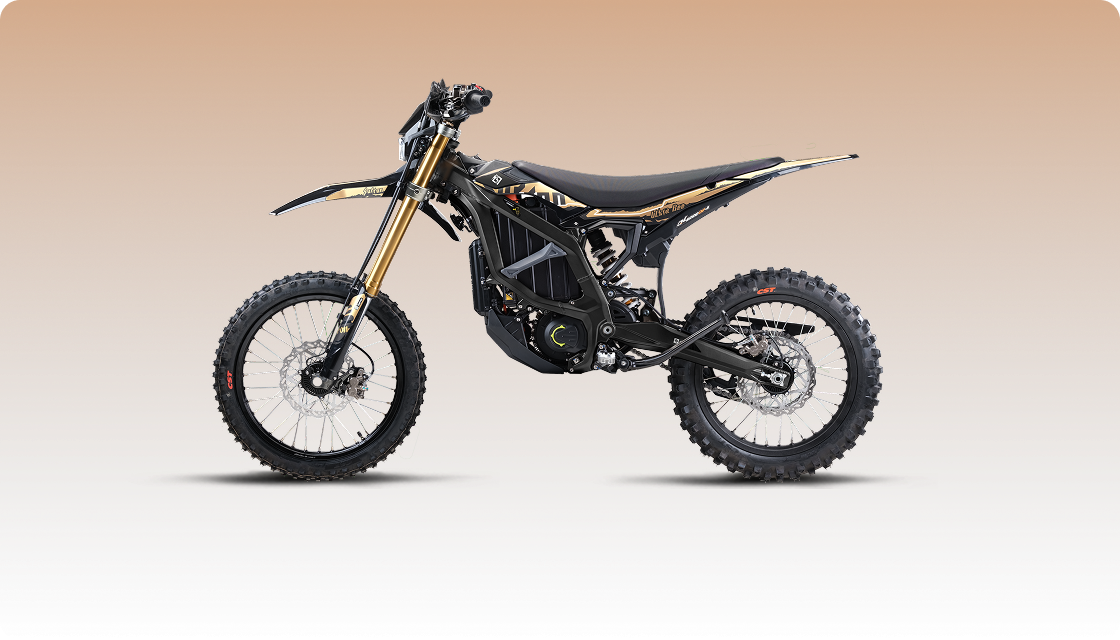 White and black off-road dirt bike in side view on a white background