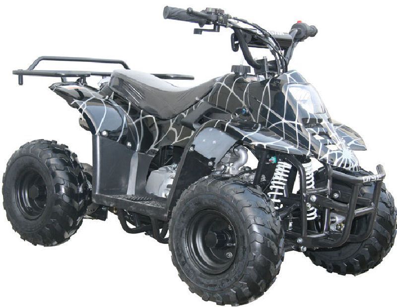 A black atv with a spider web design on it