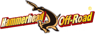 A logo for hammerhead off road with a shark on it