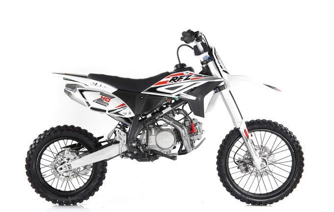 White dirt bike with black and red accents on a white background