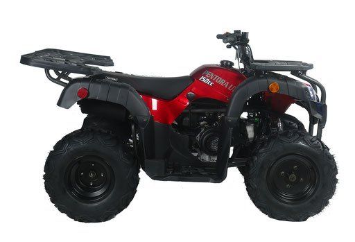 Red and black ATV quad bike on a white background
