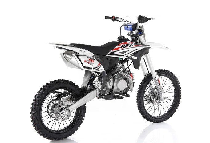 White dirt bike with black and red accents on a white background