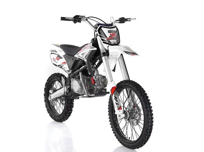 White dirt bike with black and red accents on a plain white background