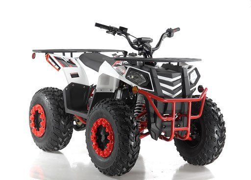 White and black quad ATV with red accents, shown in side view on a white background