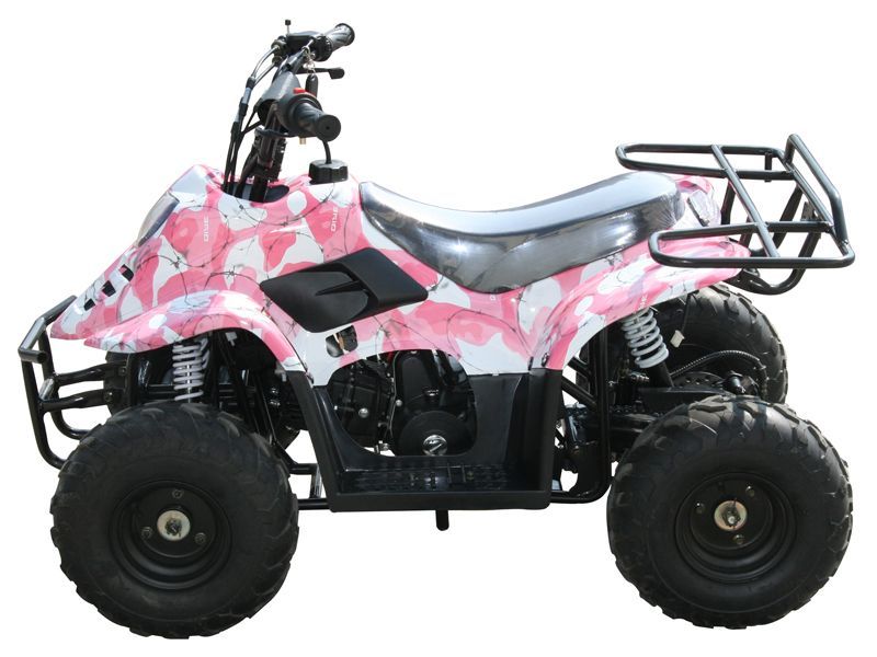 A pink and white atv on a white background