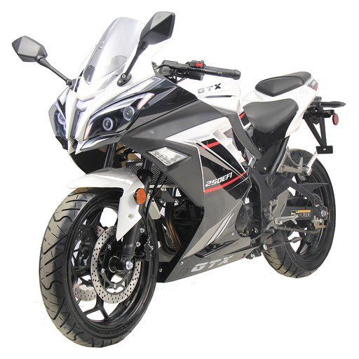 Silver and black sport motorcycle with red accents, shown on a white background.
