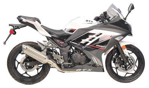 Black sport motorcycle in side view on a white background
