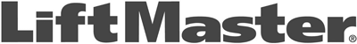 A close up of a lift master logo on a white background