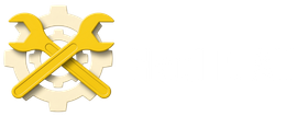 Two crossed yellow wrenches overlaid on a light-colored gear icon.