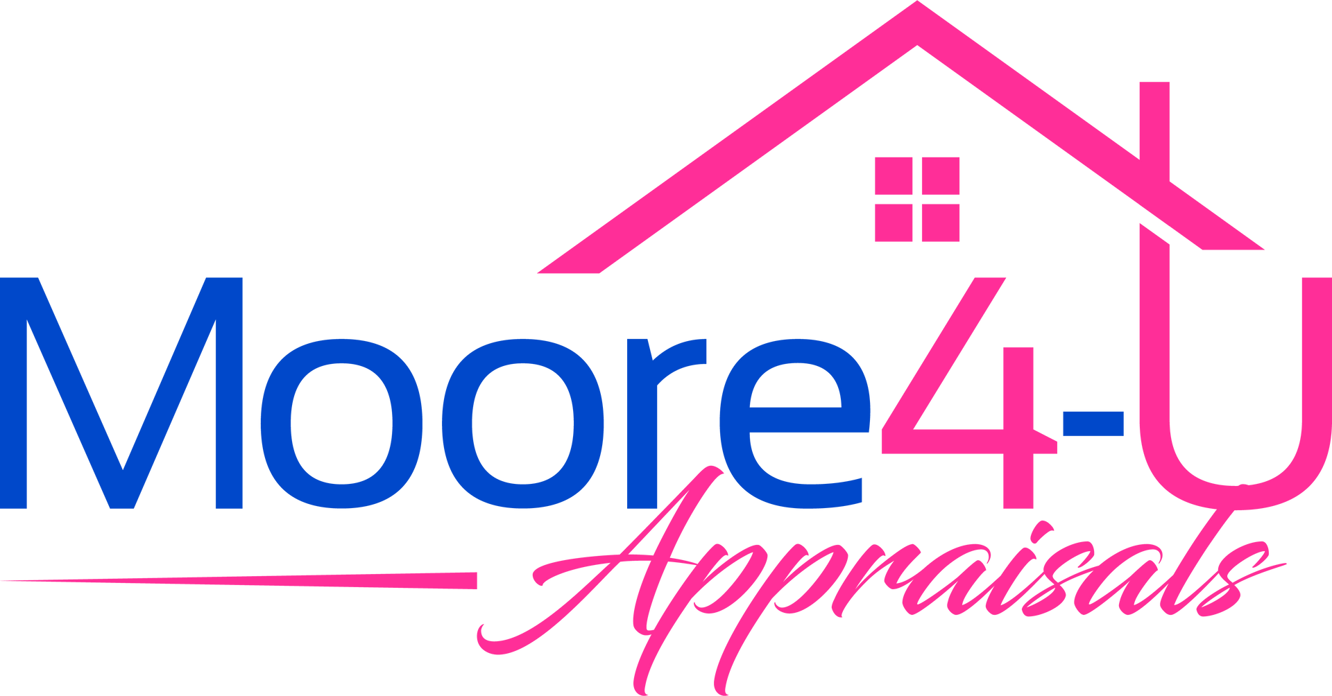 The logo for Moore4u Appraisals has a house with a pink roof.