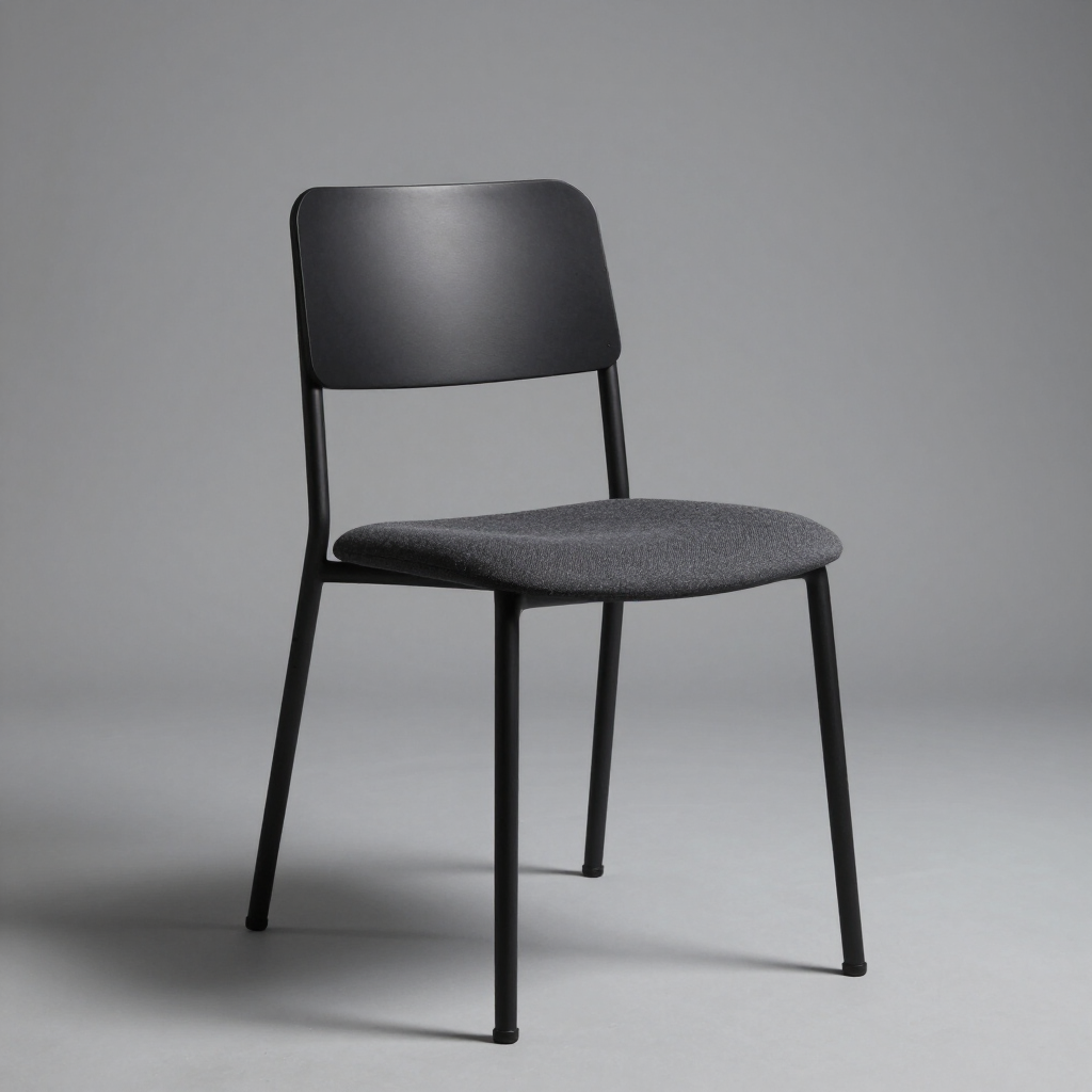 Silla moderna negra sobre un fondo de estudio gris