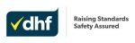 A logo for dhf raising standards safety assured