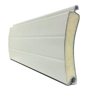 A close up of a white rolling shutter on a white background