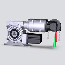 A 3d model of a gearbox with a motor attached to it.