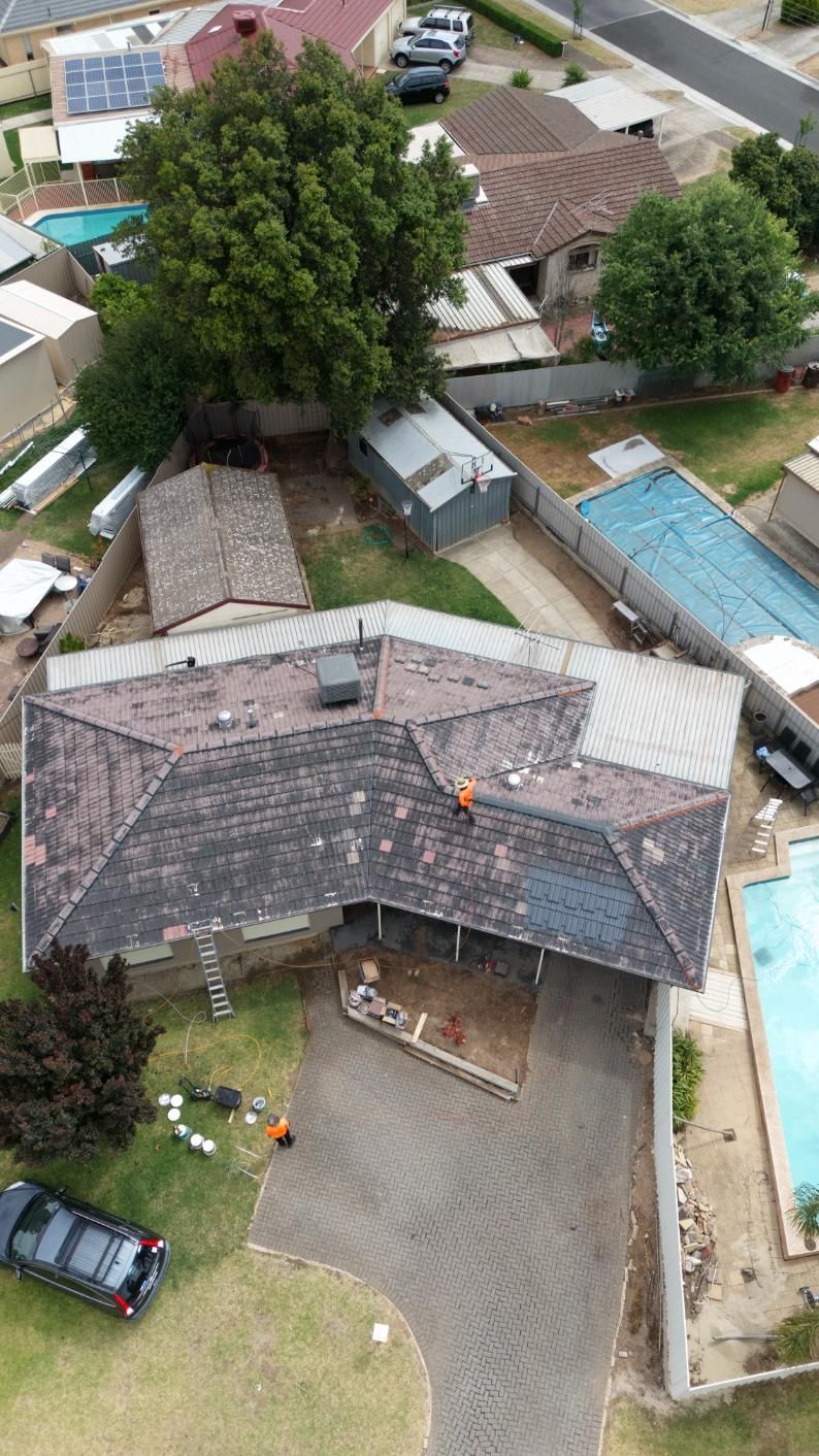 A roof undergoing repairs in Adelaide