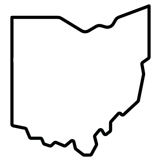 Black outline map of the state of Ohio on a white background