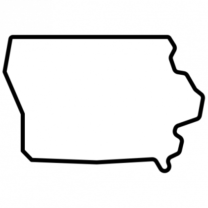 Black outline map of Iowa on a white background