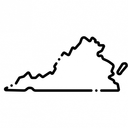 Black outline map silhouette of the U.S. state of Virginia on a white background