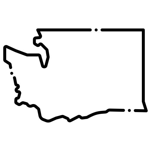 Black outline map of Washington state on a white background.