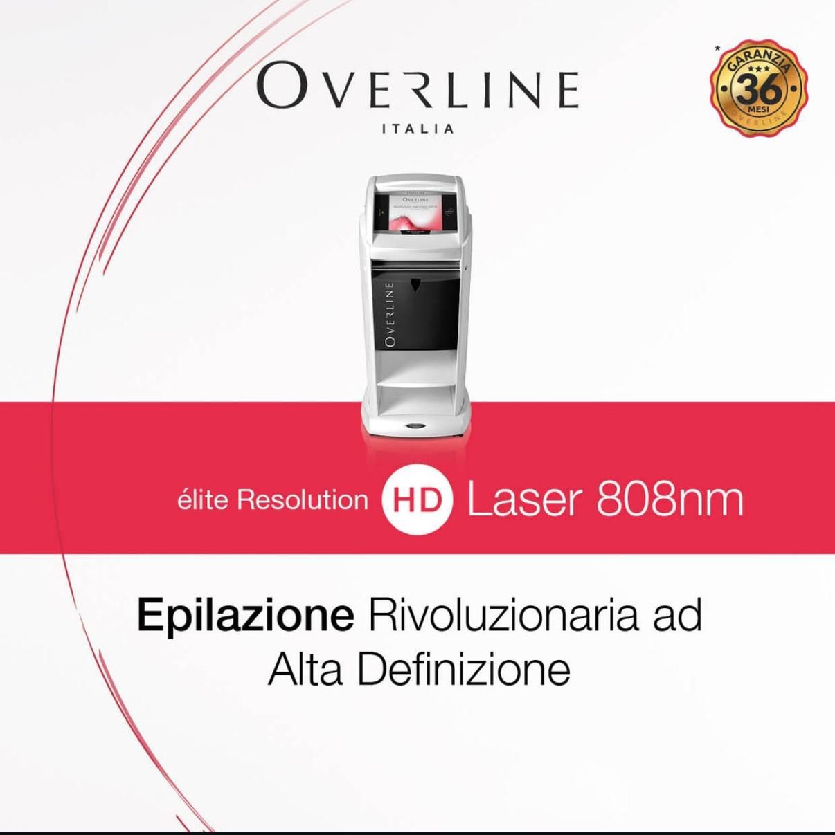 Overline Italia laser machine, red/white, text: