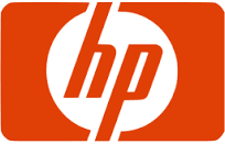 A red and white hp logo on a white background