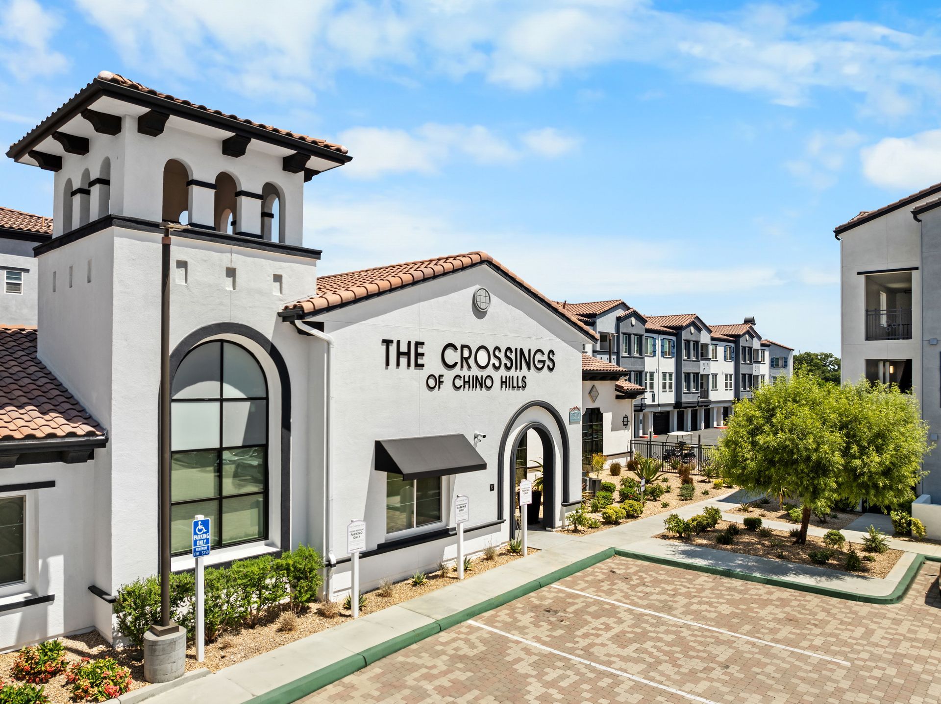 Front exterior building with the name The Crossings of Chino Hills