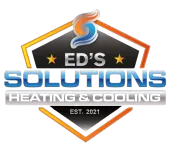Ed's Solutions Heating & Cooling logo with orange, blue, and silver shield design, est. 2021