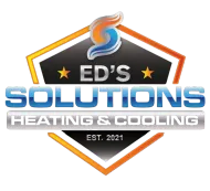 Ed's Solutions Heating & Cooling logo with orange, blue, and silver shield design, est. 2021